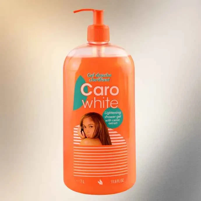 Caro White Carrot Oil Body Wash 1000ml in a clear bottle with white label, nourishing body cleanser for smooth skin