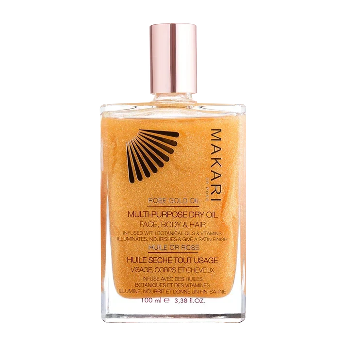 Makari 24K rose gold skincare product in a sleek container, featuring a luxurious rose gold finish and elegant branding.