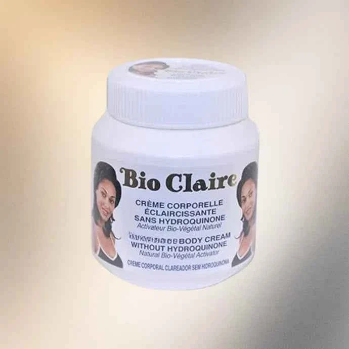 Bio Claire Body Cream jar with 130ml size, showing a white cream inside a clear container on a clean background.
