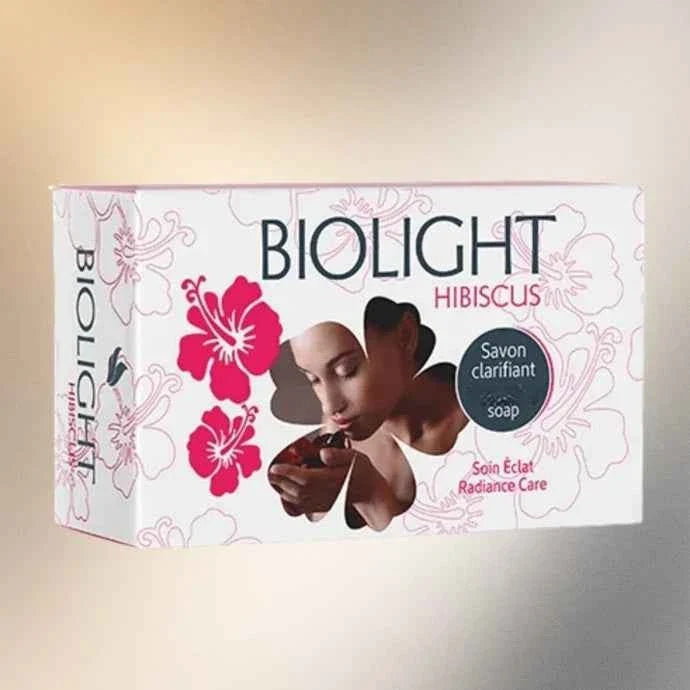 Biolight Hibiscus Flower Soap 180g with fresh hibiscus flowers and natural ingredients in a clear soap bar.