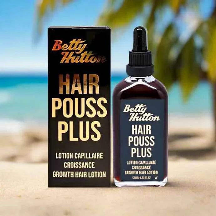 Betty Hutton Hair Pouss Plus Lotion 125ml bottle with white cap and label, designed for hair styling and volume enhancement.