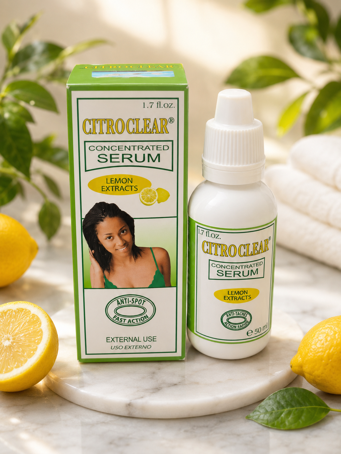 Citro Clear Concentrated Beauty Serum 50ml bottle with dropper cap, featuring clear glass packaging and white label.