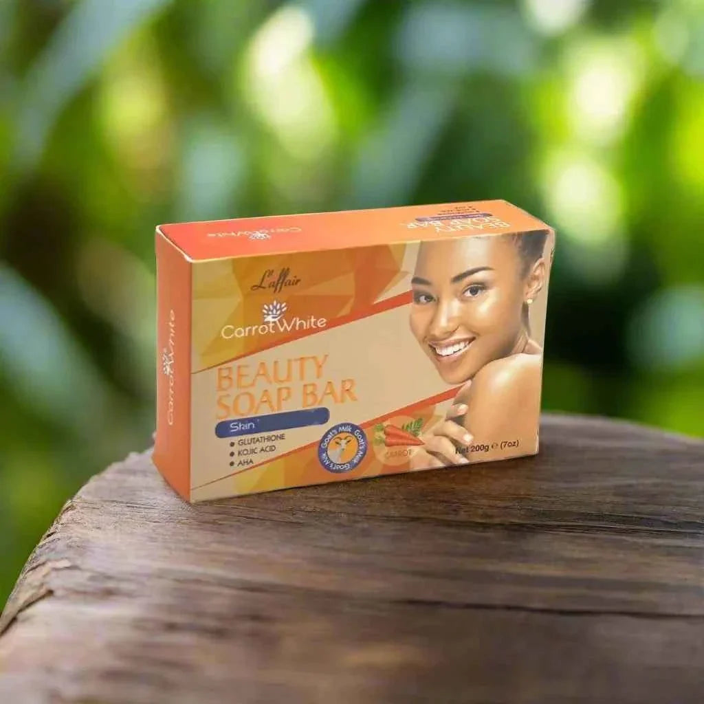 Carrot White Beauty Soap in 7 oz with a white and orange packaging, featuring a carrot illustration on the label.
