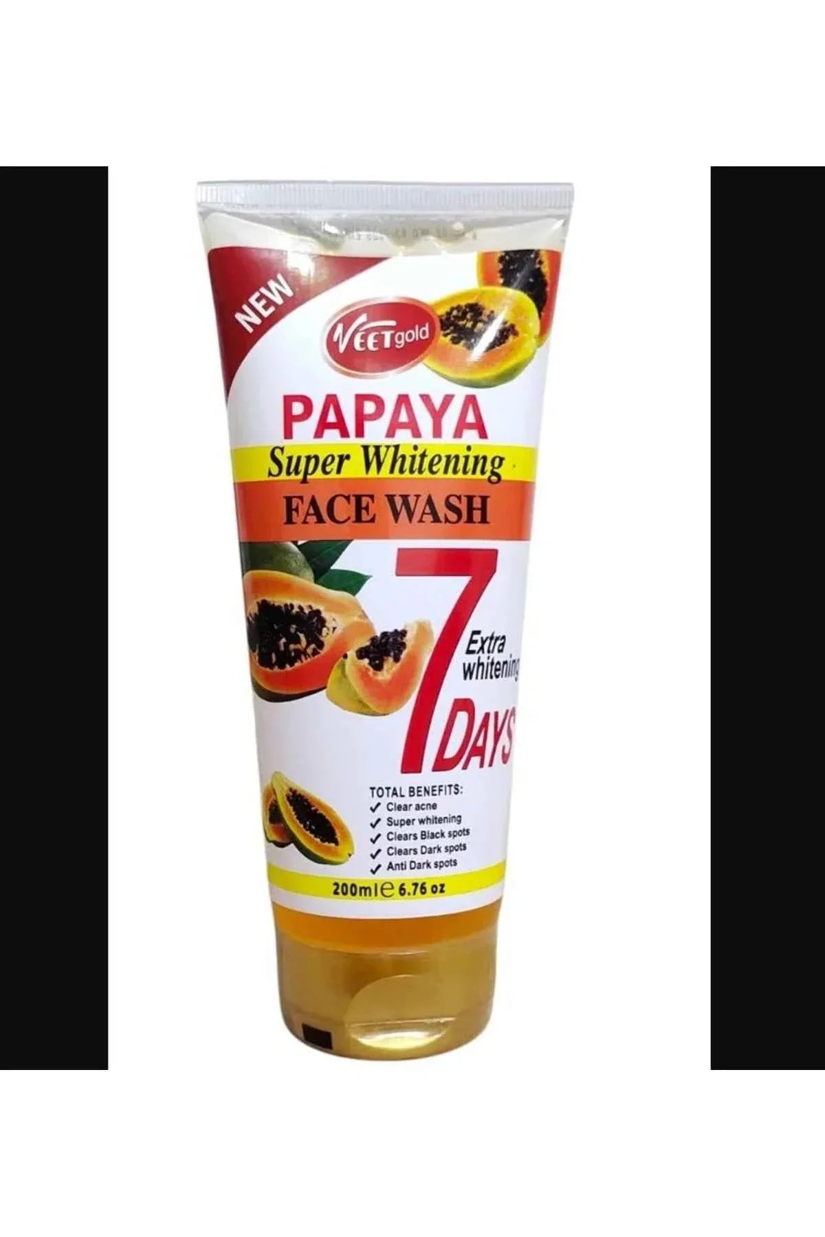 Veet Gold Papaya Face Wash with Papaya Extract and Vitamin E in 200ml bottle, showcasing the product bottle and label.