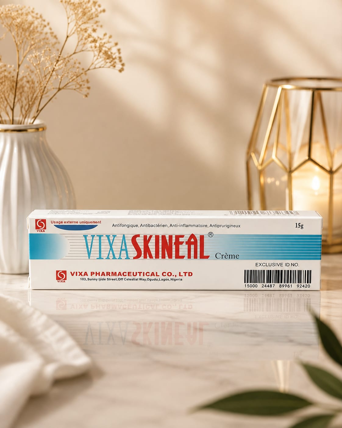Skineal Cream 15g jar with white lid and label, showing the skincare product in a close-up view.