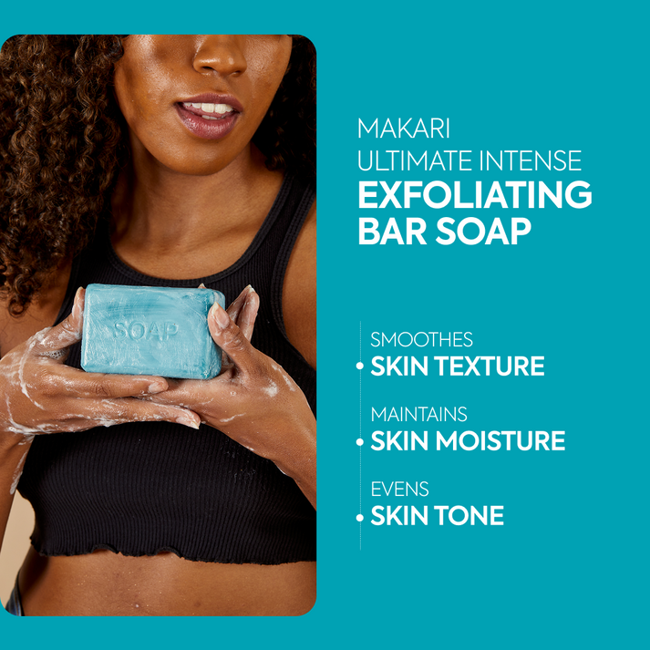 Makari Blue Crystal soap bar with blue packaging, showcasing the luxurious Makari skincare product for brightening and cleansing.
