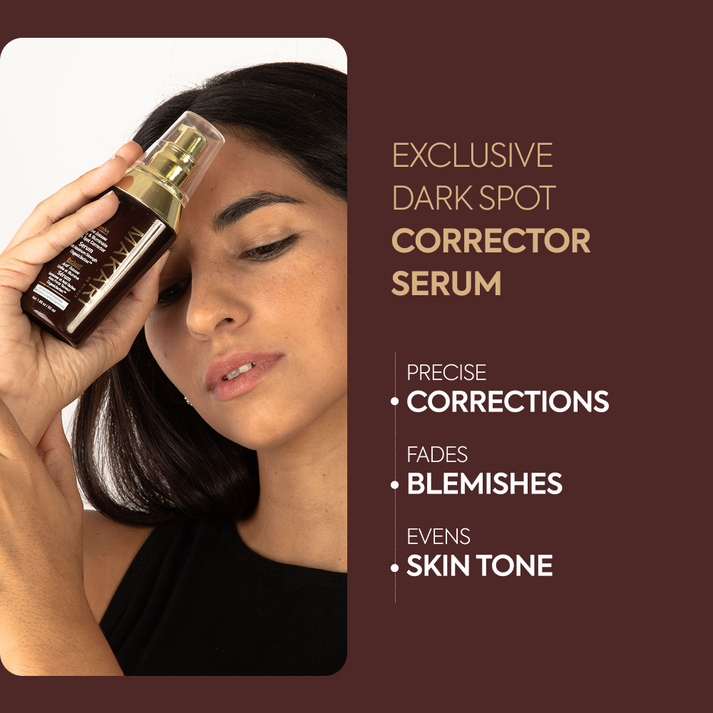 Makari Exclusive serum bottle with dropper, showcasing the skincare product in a sleek glass container for brightening and skin tone.