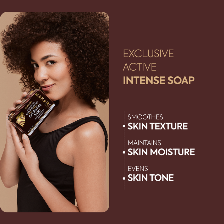 Makari Exclusive soap bar with elegant packaging, showcasing a luxurious skincare product from Makari.