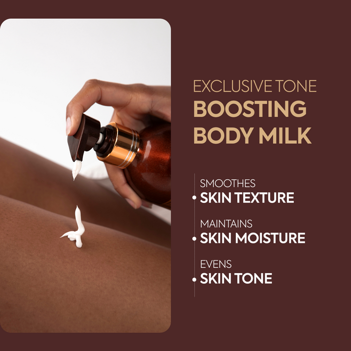 Makari Exclusive lotion bottle with sleek design, showcasing the luxurious skincare product in a clear, elegant container.