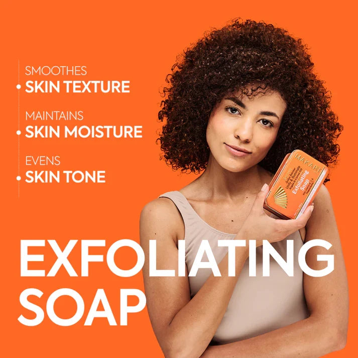 Makari Extreme Argan and Carrot Oil soap bar with natural ingredients and vibrant packaging, suitable for nourishing skin.