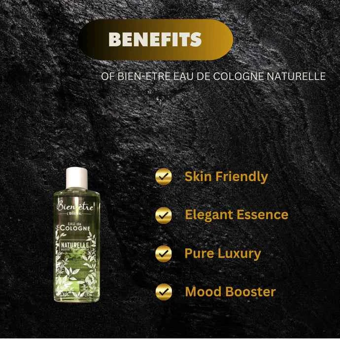 Bien-Être Natural Eau de Cologne 500ml bottle with a sleek, clear design and label, displayed on a neutral background.