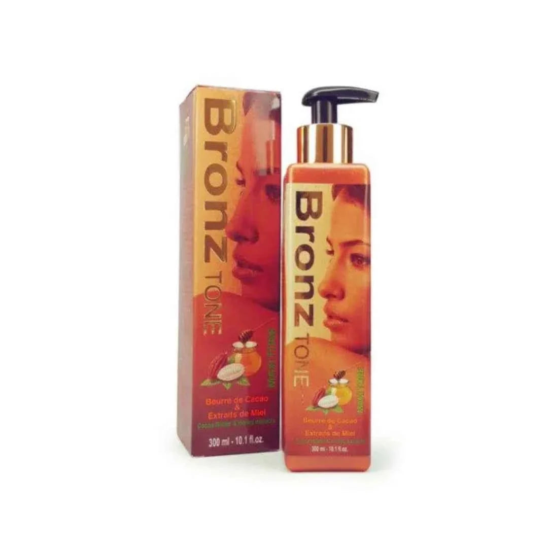 Bronz Tone Cocoa Butter & Honey Body Milk in a 10.1 oz bottle, featuring a smooth, creamy lotion for moisturizing skin.