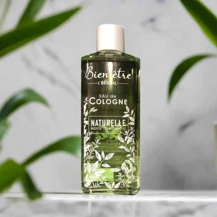 Bien-Être Natural Eau de Cologne 500ml bottle with elegant label and clear cap on a white background