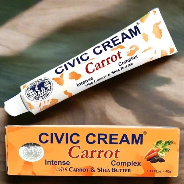 Civic Intense Carrot Cream jar with carrot oil and shea butter, 1.41 oz, showing the cream inside the open container.