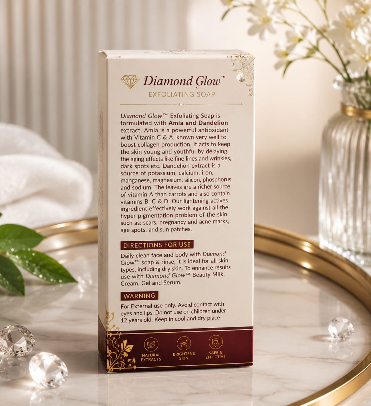 Diamond Glow Elegant Purifying Soap 7 oz bar with shimmering diamond design, gentle cleansing for radiant skin.