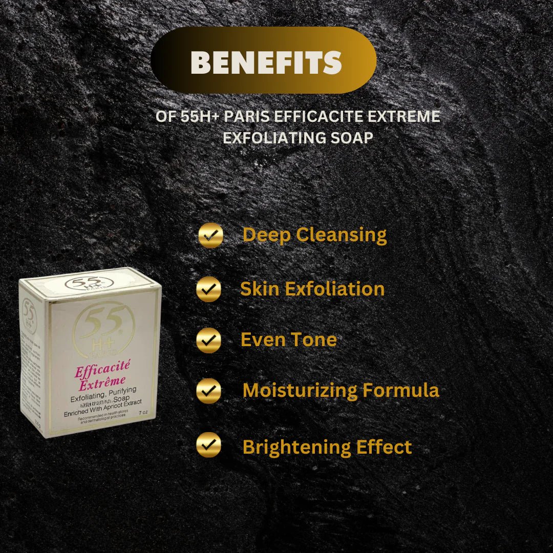 55H+ Paris Apricot Cleansing Soap 7 oz bar with apricot extract, natural ingredients, and a gentle cleansing formula.