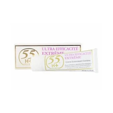 55H+ Paris Efficacite Cream in 1.7 oz jar, smooth skincare cream with a white container and silver lid, designed for face hydration