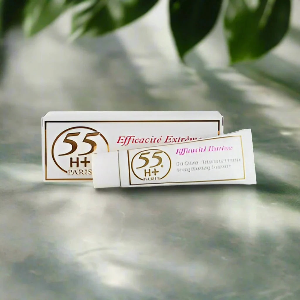 55H+ Paris Efficacite Daily Gel Cream in 1 oz jar, lightweight hydrating facial moisturizer with smooth gel texture.