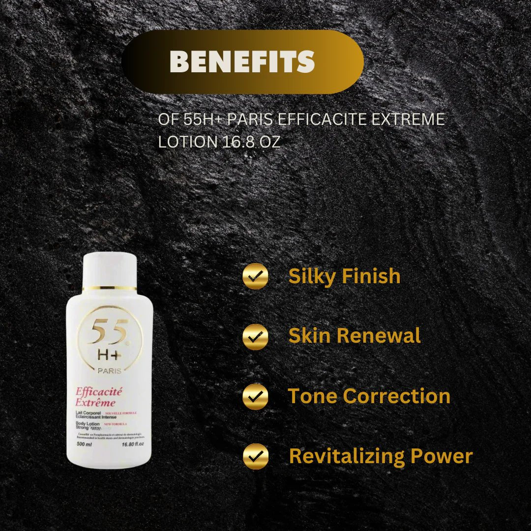 55H+ Paris Efficacite Extreme Lotion in a 16.8 oz bottle, showcasing the sleek packaging and product details.