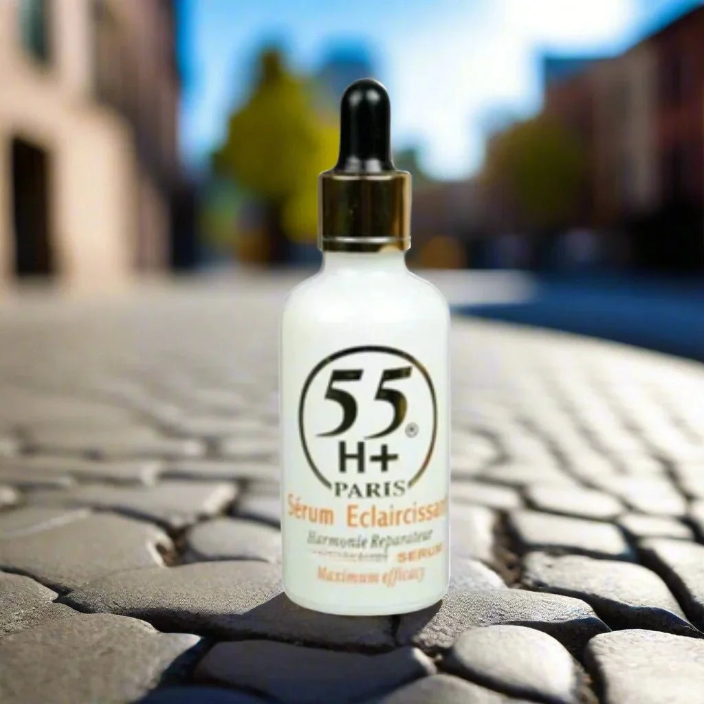 55H+ Paris Harmonie Serum in 1.66 oz bottle, featuring a sleek design and clear labeling, ideal for skincare.