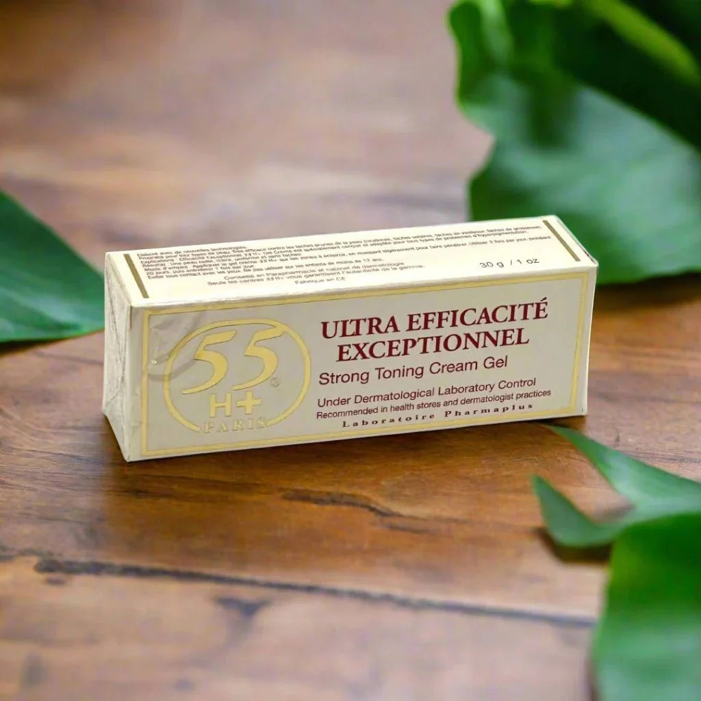 55H+ Paris Ultra Efficacite Cream Gel in 1 oz jar, smooth gel texture with a luxurious finish, designed for skin hydration and care