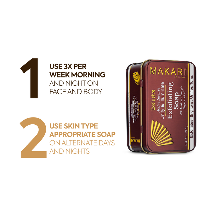 Makari Exclusive soap bar with elegant packaging, showcasing a luxurious skincare product from the Makari brand.
