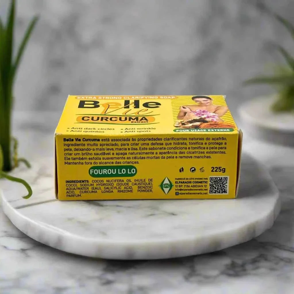 Bellevie Curcuma Extract Cleansing Soap bar with turmeric, 225g, featuring a natural ingredient for gentle skin cleansing.
