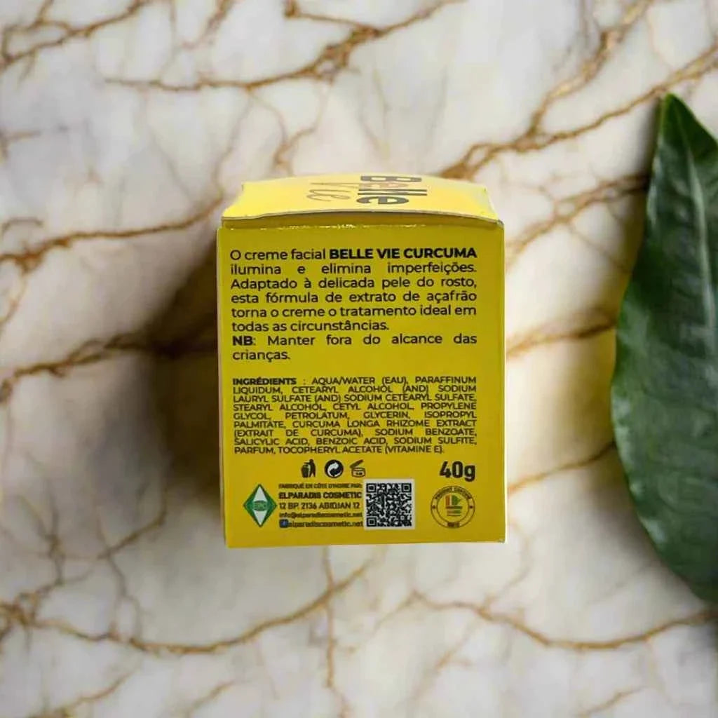 BelleVie Curcuma Extract supplement in a 40g container, featuring bright yellow turmeric powder in a clear jar.
