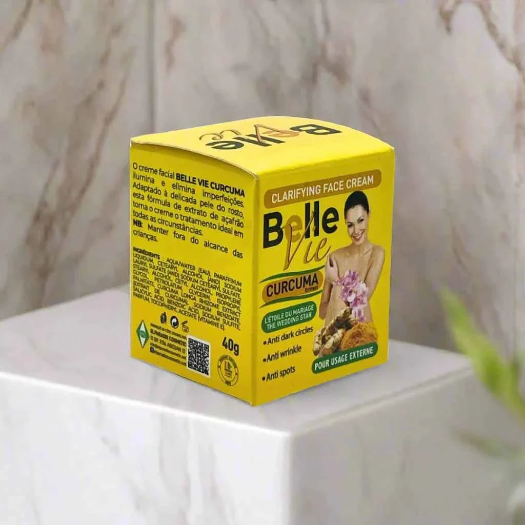 BelleVie Curcuma Extract supplement in 40g package, featuring bright turmeric powder in a clear container.