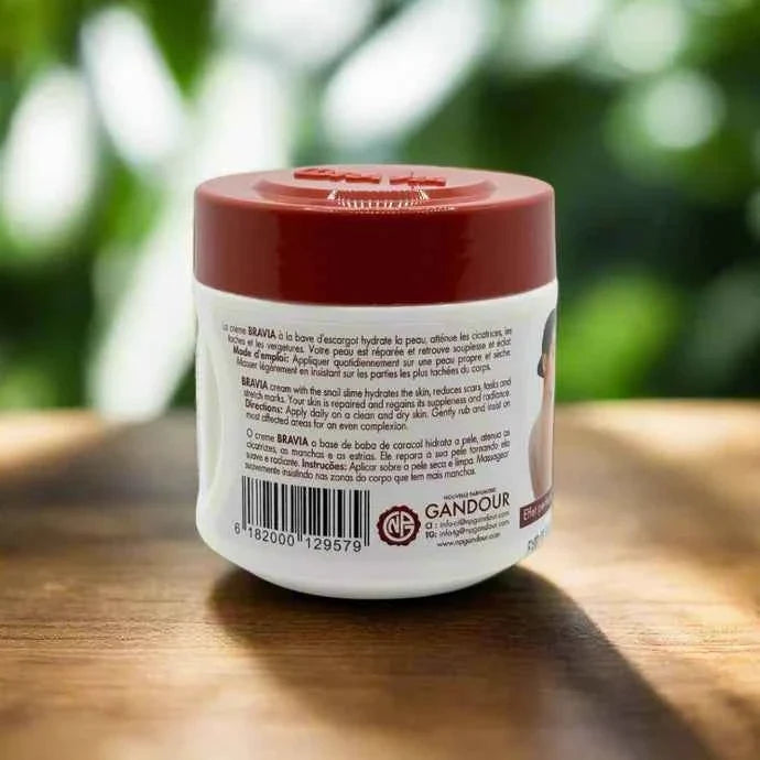 Bravia Body Cream 300ml jar with smooth, creamy texture and floral scent, showcasing the moisturizing skincare product.