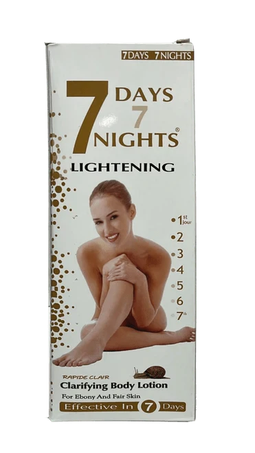 7 Days 7 Nights Body Lotion 350ml bottle with creamy texture and moisturizing formula for soft, smooth skin.