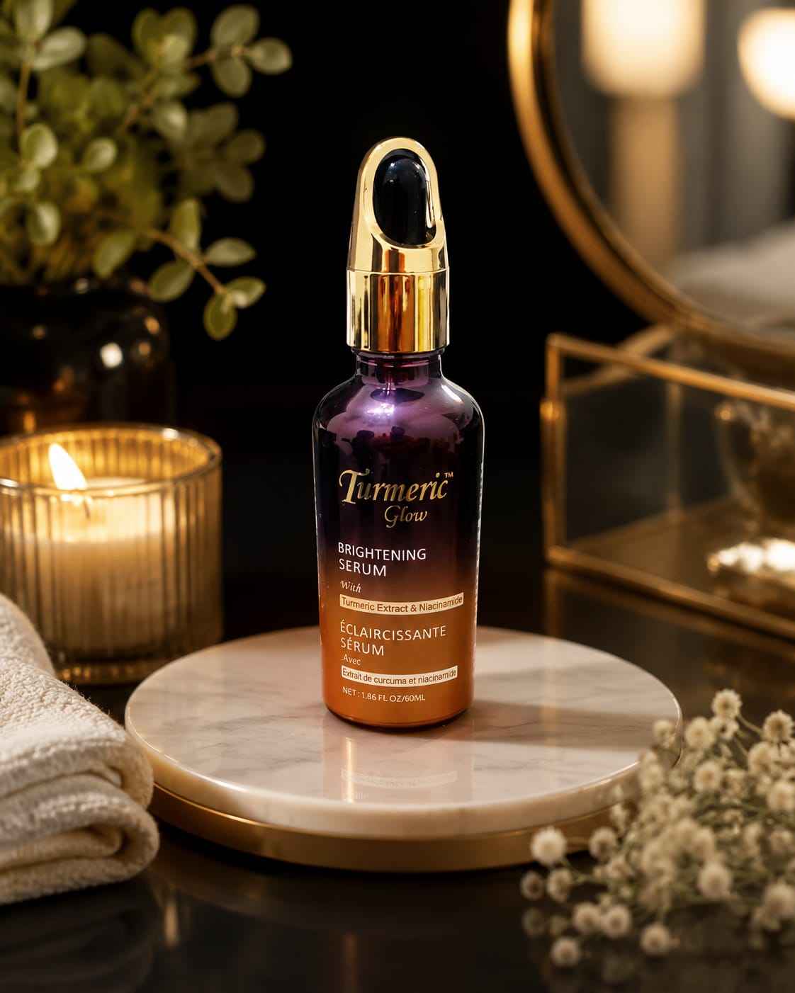 Turmeric Glow Turmeric Glow Beauty Serum in a glass dropper bottle, featuring golden-yellow serum for daily skincare.
