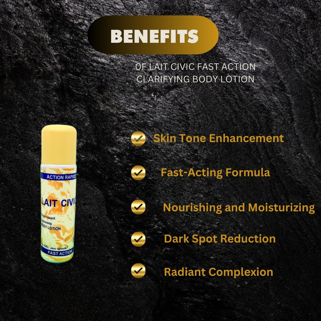 Civic Lait Civic Fast Action Body Lotion bottle, 500ml, with smooth, moisturizing lotion visible in a pump dispenser container.