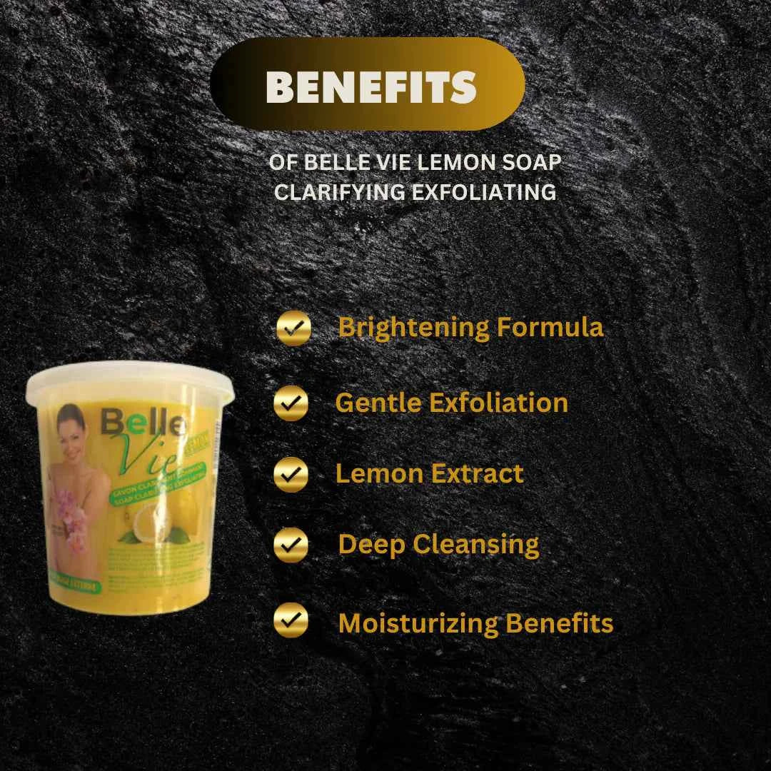 Belle Vie Lemon Cleansing Soap 670g with natural lemon extract, showcasing the soap bar with fresh lemon slices and exfoliating texture.