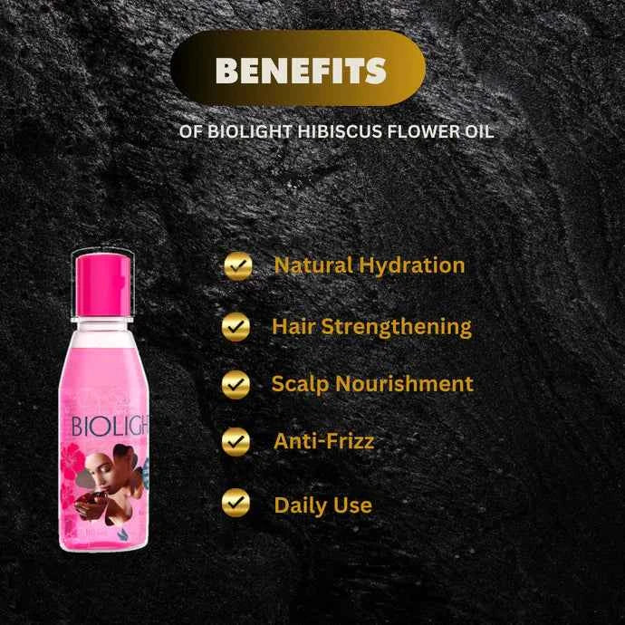 Bottle of Biolight Hibiscus Flower Oil 50ml with a clear label, displayed against a plain background.