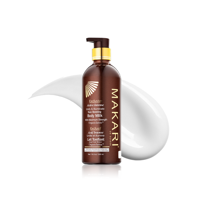 Makari Exclusive skincare product in a sleek bottle with a pump dispenser, displayed on a white background.