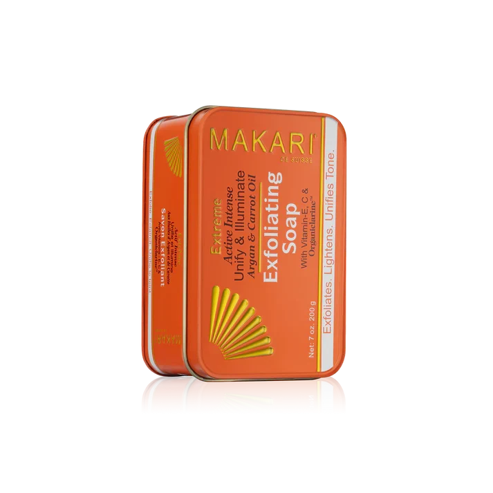 Makari Extreme Argan & Carrot Oil bottle with dropper, featuring a sleek design and vibrant label, on a white background