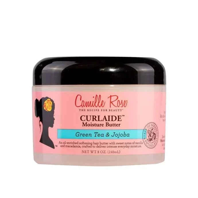 Camille Rose Curlaide Moisture Butter in an 8 oz jar, creamy texture, natural ingredients, ideal for moisturizing curly hair