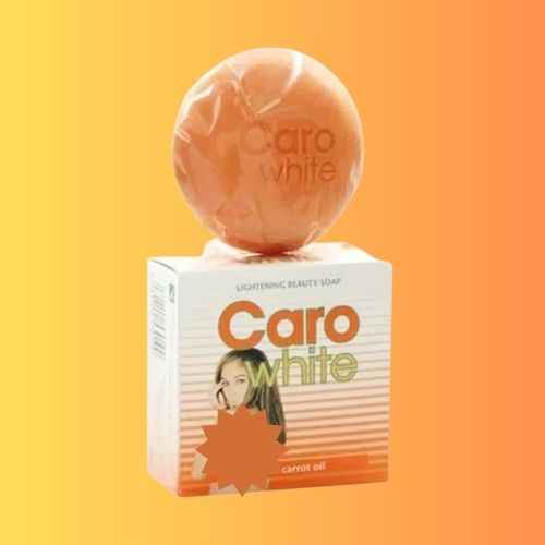 Caro White Soap 100g bar with white packaging and label, showcasing a smooth, rectangular soap on a clean surface.
