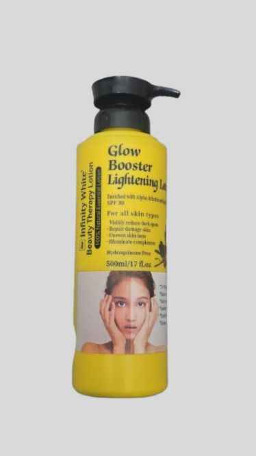 Infinity White Beauty Therapy Body Lotion with Alpha Arbutin and Kojic, 500 ml bottle shown on a clean background.