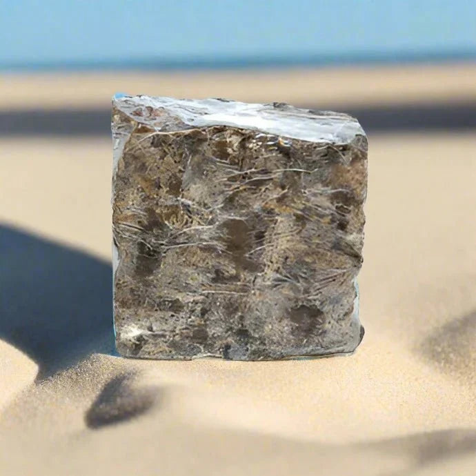 5-pound block of African Black Soap by African Black, showing the dark, textured soap surface in a natural setting
