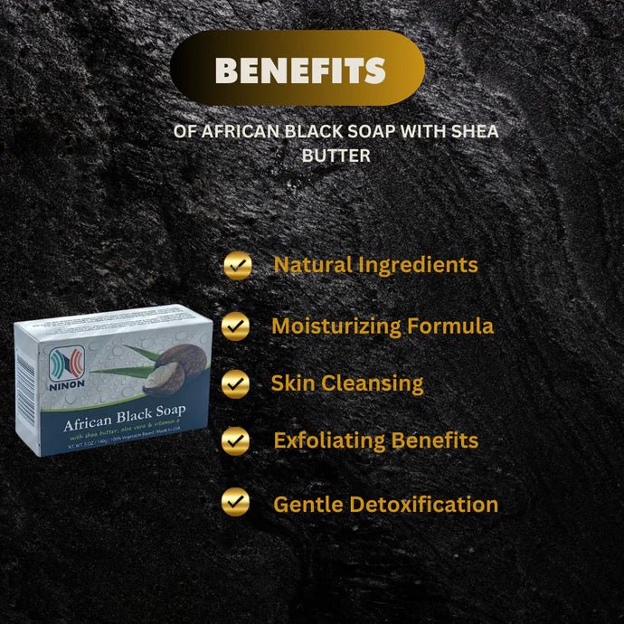 African Black Soap with Shea Butter in a 5oz bar, showcasing dark, natural soap with shea butter for skincare.