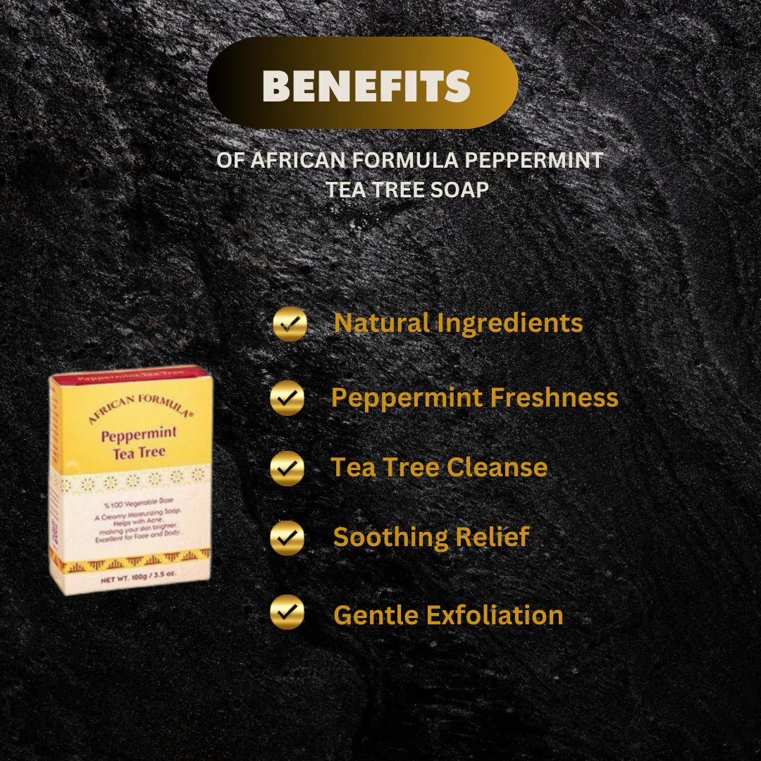 African Formula Peppermint Tea Tree Soap bar, 3.5 oz, with fresh peppermint and tea tree for cleansing and revitalizing skin.