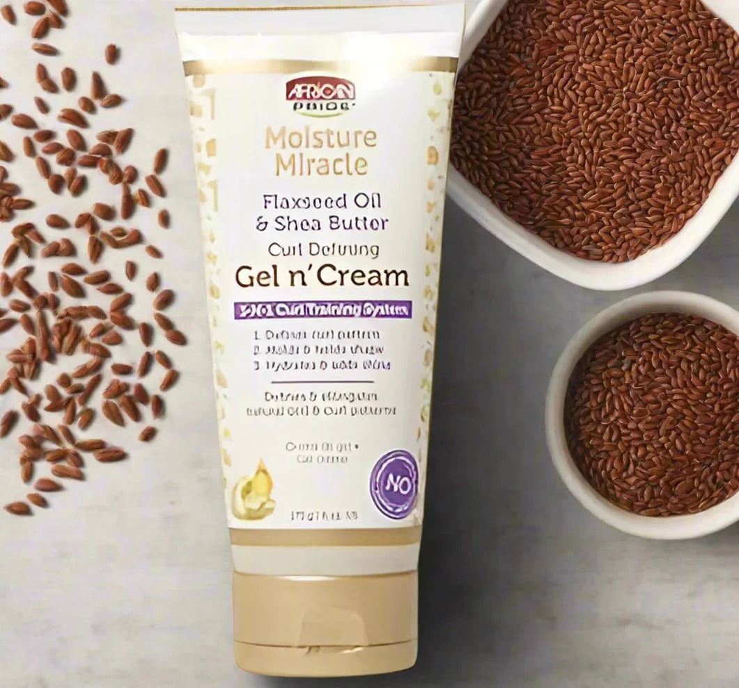 African Pride Moisture Miracle Gel N' Cream in a 6 oz jar, featuring a rich, hydrating formula for textured and curly hair.