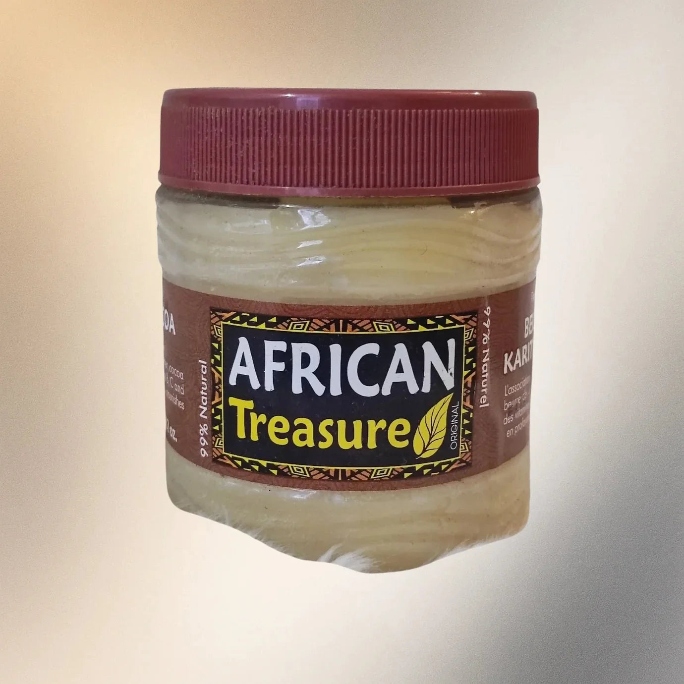 African Treasure Shea Butter Cream in 150g container, creamy texture, natural shea butter product for skincare and moisturizing.