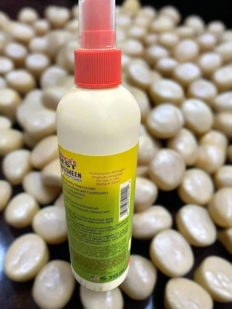 Africa's Best Braid Sheen Spray with Conditioner in 12oz bottle, showing the product bottle with label and spray nozzle.