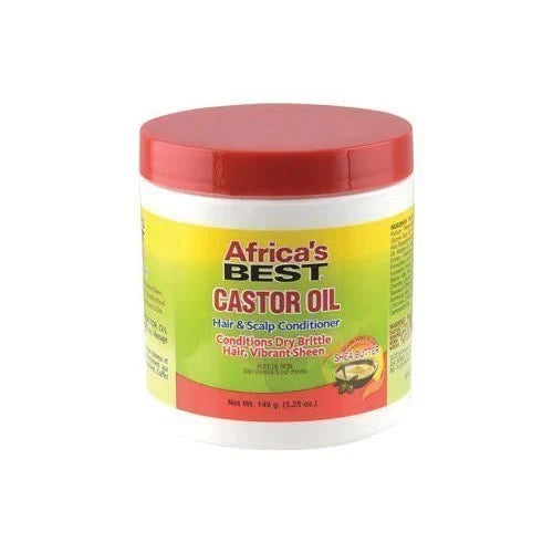 Africa's Best Castor Oil 5.25 oz bottle, clear container showing golden castor oil, with label featuring brand and product details.