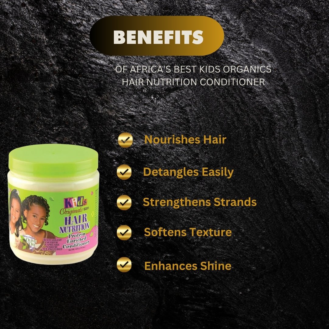Africa's Best Kids Organics Hair Nutrition Conditioner in 15oz bottle, featuring gentle formula for children's hair care.