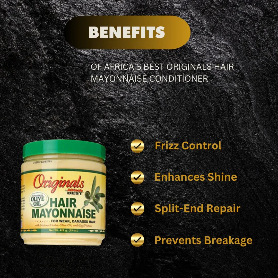Africa's Best Originals Hair Mayonnaise Conditioner in 15oz jar, smooth and nourishing hair treatment with natural ingredients
