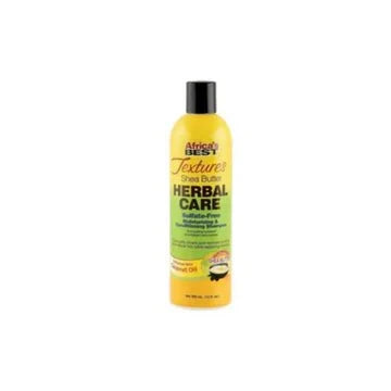 Africa's Best Textures Shea Butter Herbal Care sulfate-free moisturizing shampoo 12 oz bottle with label and pump dispenser.